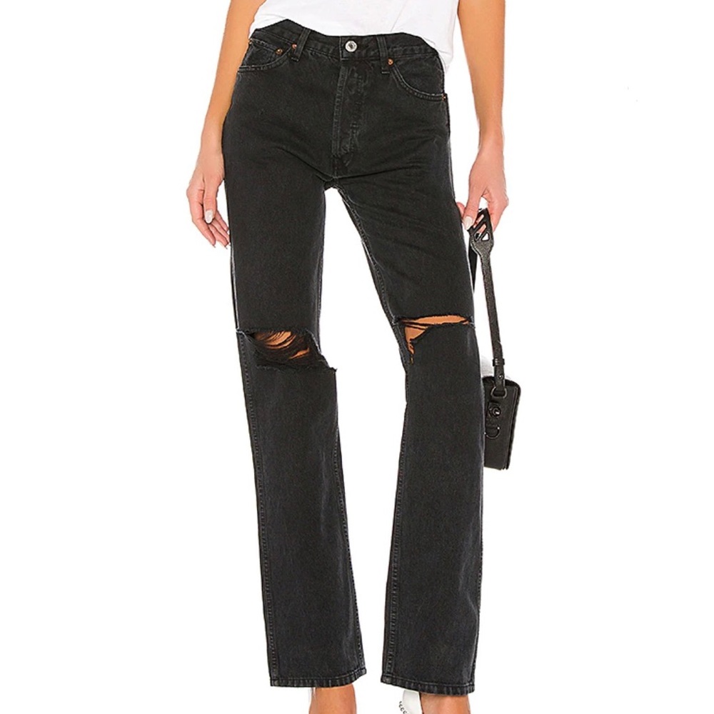 RE/DONE Originals High Rise Loose in Washed Black With Rips